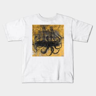 Kraken Attacking on Grunge Background Kids T-Shirt
